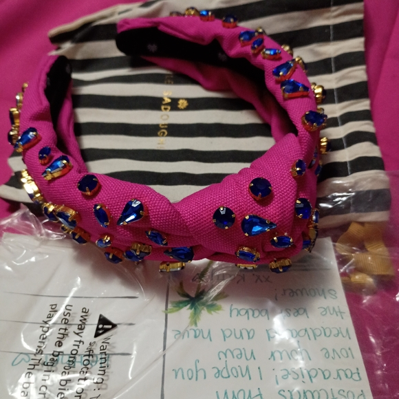 Lele Sadoughi Pink Headband with Blue Embellishments - Picture 2 of 4